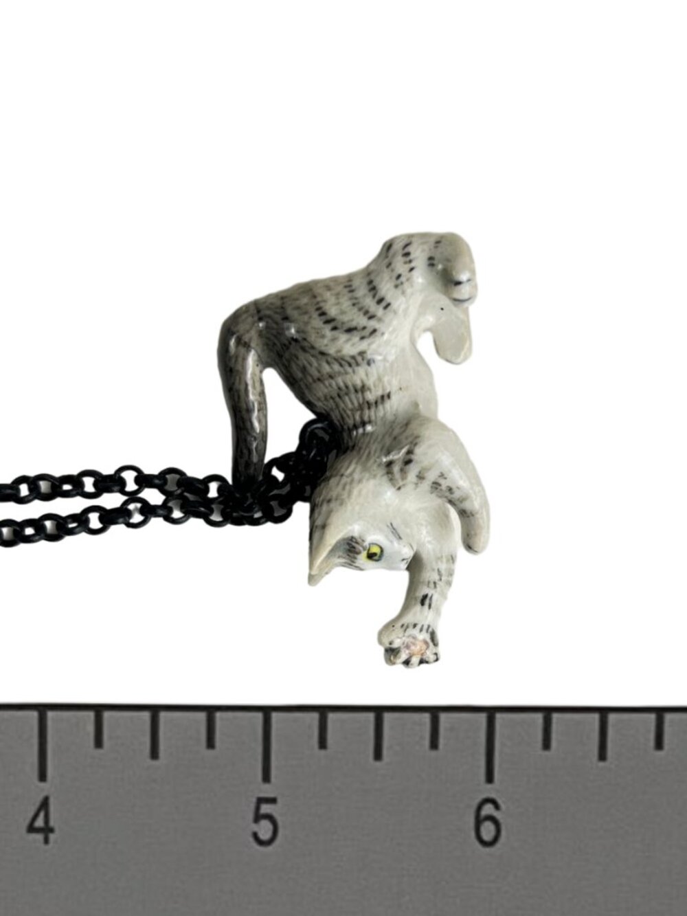 Handmade Miniature Ceramic Playful Gray Striped Kitten Cat Pendant Necklace - Picture 7 of 9